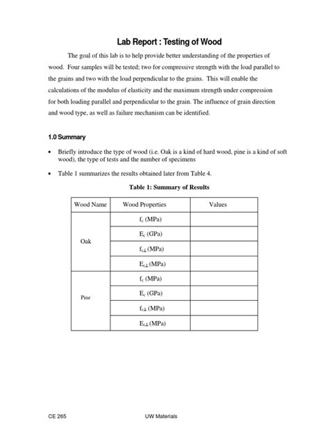 Lab Report : Testing of Wood 